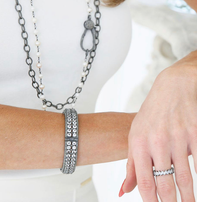 SALE | Pave Diamond and Clear Quartz Bracelet