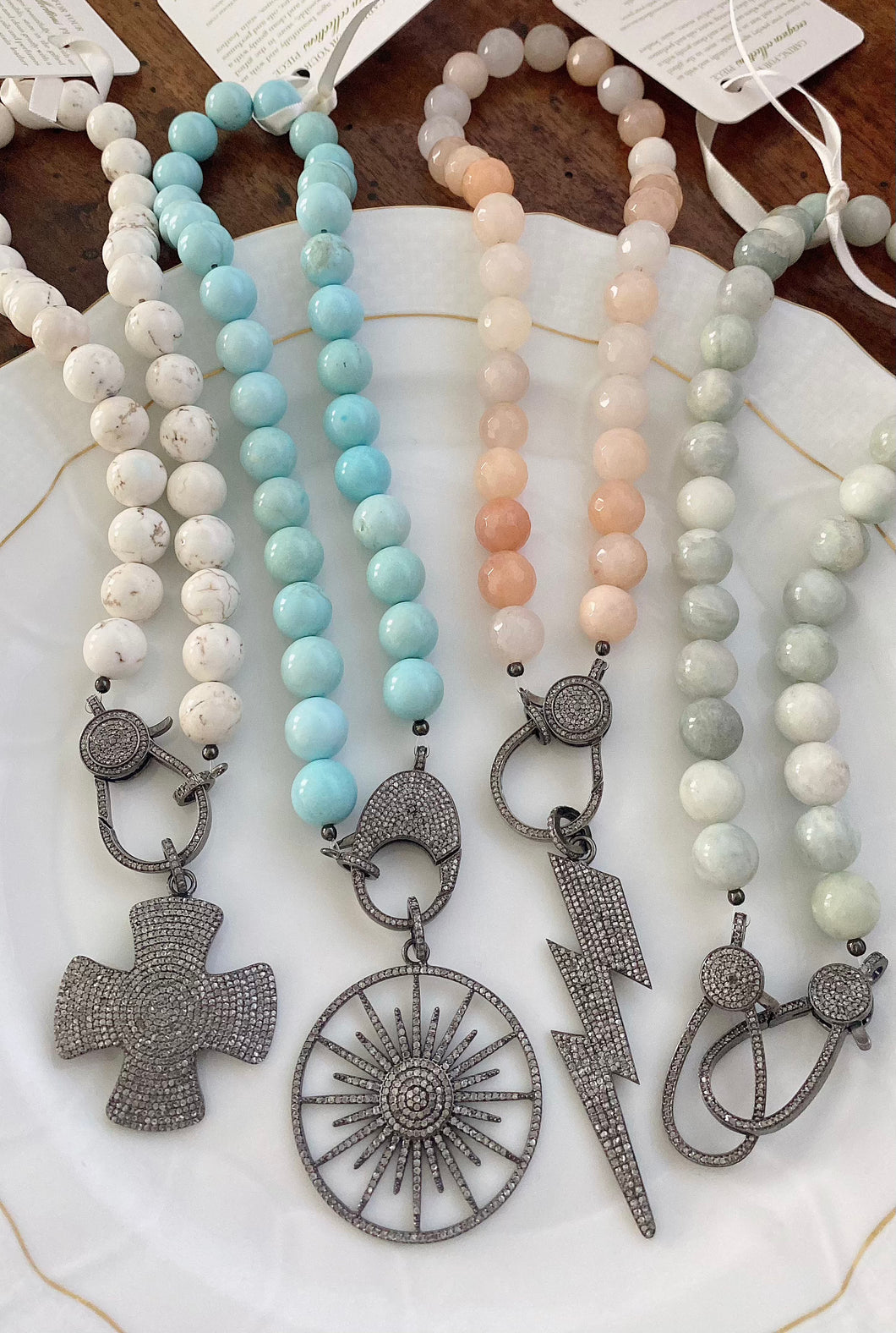White Turquoise Necklace with Pave Diamond Clasp