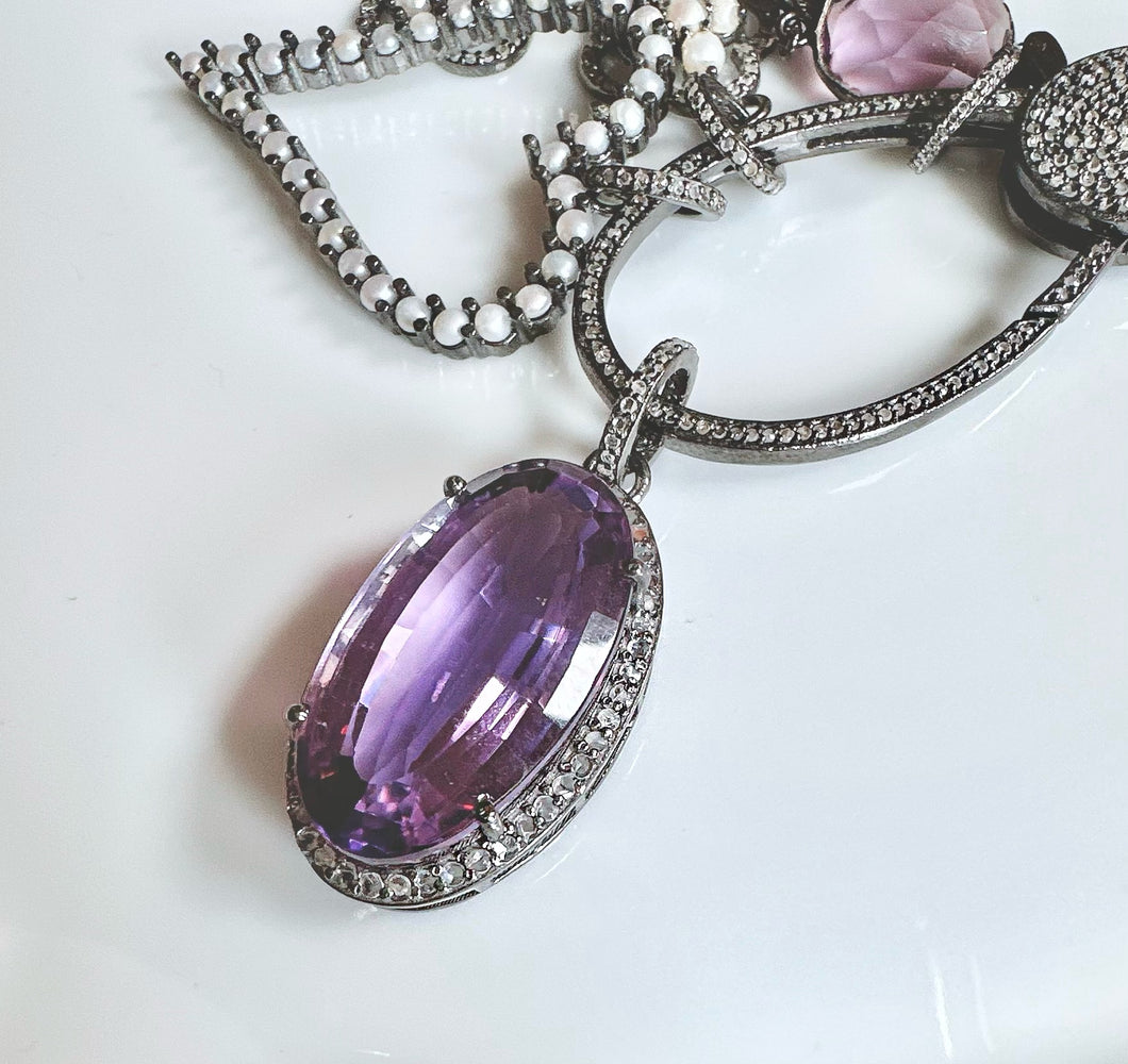 Pave Diamond and Amethyst Pendant